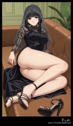 1girl 4k 8k ai_generated anime bangs beautiful black blunt body breasts butt collar content couch dark dress explicit eyes feets female five_toes full gothic gray hair heels high legs long lying masterpiece mature medium nsfw on osaragi osaragi_(sakamoto_days) outfit perfect plateform polished quality resolution sakamoto_days screencap sexy sheer sidelocks sleeves slides smile solo thighs toenails toes veil