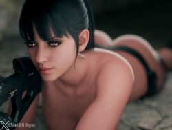 3d 3d_(artwork) 3d_model brown_eyes commissions_open face_focus female female_focus female_only nell_(the_first_descendant) nude nude_female patreon_artist rifle_on_shoulder tactical tactical_gear tactical_nudity tfd the_first_descendant