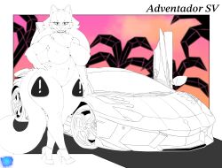 anthro ass big_breasts big_butt breasts car clothing darkandlife2 derpy_(derpynature) domestic_cat felid feline felis female footwear genitals hi_res high_heels lamborghini lamborghini_aventador line_art mammal nipples nude nude_anthro nude_female shoes solo thick_thighs vehicle vulva wide_hips