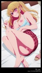 1girl 4k 8k ai_generated anime ass bangs bed blonde_hair blue body breasts content crop explicit eyes feets female full hair high hoshino_ruby legs lying masterpiece mature medium mini multicolored nsfw on on_side oshi_no_ko outfit pencil perfect pink polished pupils quality resolution sandals screencap sexy side sidelocks skirt solo summer symbol-shaped tight tiles toenails toes top topless two-tone view