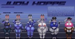 absurd_res alternate_universe anthro ass_expansion bedroom_eyes big_breasts big_butt bodysuit breast_expansion breasts butt character_description cleavage clothed clothing cosplay disney english_text erect_nipples female footwear gun handgun hi_res high_heels huge_breasts huge_butt judy_hopps lagomorph leporid mammal model_sheet narrowed_eyes nipples nude only0neman rabbit ranged_weapon revolver seductive shoes shortstack skinsuit solo tagme text thick_thighs tight_clothing weapon zootopia