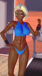 1girls abs arrancon arslan_altan blonde_female blonde_hair dark-skinned_female exercise exercise_equipment half-dressed half_naked half_naked_female rwby solo_female yellow_eyes