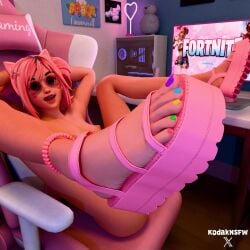 1girls armpits arms_behind_head blue_eyes braces cameltoe esme_(fortnite) feet feet_focus female foot_fetish foot_focus fortnite fortnite:_battle_royale gaming_chair glasses kodaknsfw laying_on_back naked naked_female painted_toenails pale-skinned_female pink_hair pump_shoes sandals shoes shoes_only smiling_at_viewer strappy_heels toes toes_scrunch toes_spread tongue_out