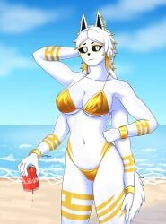 artist_request bikini black_sclera changed_(video_game) furry gold gold_bikini squid_dog_(changed)