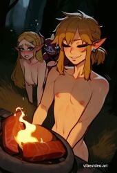ai_generated bokoblin cooking exposed exposed_ass exposed_breasts exposed_nipples eyelashes forest forest_background forest_sex grass heart_symbol hearts_around_head link nintendo nude_female nude_male outdoor_nudity outdoor_sex outdoors princess_zelda shiny_breasts shiny_skin tagme the_legend_of_zelda tree trees video