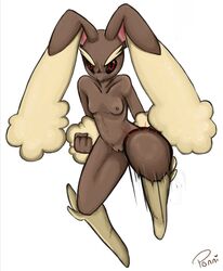 1girls angry anthro areolae belly black_sclera breasts brown_fur erect_nipples feet female female_only furry lagomorph leg_up long_ears looking_at_viewer lopunny mammal navel nintendo nipples nude paws pokemon pokemon_(species) pokemon_dppt ponni pussy rabbit red_eyes small_breasts solo standing text video_games white_background white_fur