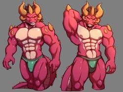 4:3 abs absurd_res anthro artejaxton biceps bulge clothed clothing detailed_bulge digital_media_(artwork) dragon fingers genital_outline genitals hi_res horn jockstrap jockstrap_only looking_at_viewer male muscular muscular_anthro muscular_male mythological_creature mythological_scalie mythology navel nipples pecs penis_outline scalie simple_background smile solo standing tail teeth topless topless_anthro topless_male underwear underwear_only