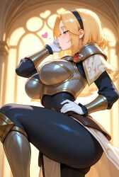 ai ai-created ai_art ai_assisted ai_generated blonde_female bodysuit boobplate luxanna_crownguard posing solo_female tight_clothing toned_legs voluptous_female voluptuous_female white_gloves