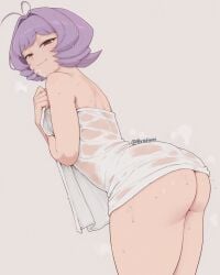 1boy 1femboy ai_assisted ai_generated ass big_ass big_butt bratinni covering dripping femboy huge_ass komi-san_wa_komyushou_desu looking_at_viewer naked_towel osana_najimi otoko_no_ko simple_background smile solo standing steam thick_thighs towel wet