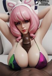1boy 1girls 3d ai_generated big_breasts big_cock big_penis bikini bikini_top cock dark-skinned_male dark_skin eyelashes eyeshadow female female_focus hair_ribbon hands_behind_head huge_breasts huge_cock huge_penis interracial interracial_sex klara_(pokemon) light-skinned_female light_skin lips lipstick looking_at_viewer makeup male male_pov medium_hair nude_male paizuri paizuri_under_clothes penis pink_hair pokemon pokemon_ss pokemon_ss_isle_of_armor pov purple_eyes ribbon sodaglow_artist titfuck titjob tits