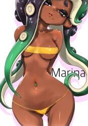 1girls arms_behind_back bikini breasts character_name female female_focus koharuno2 large_breasts marina_(splatoon) octoling octoling_girl off_the_hook_(splatoon) simple_background solo_female splatoon splatoon_(series) splatoon_2 tagme tentacle_hair white_background