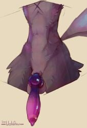 anthro avian balls bird feathers genitals grackle impwolsniw knot knotted_penis male male_only penis purple_body purple_penis solo solo_male torso_shot vein veiny_penis