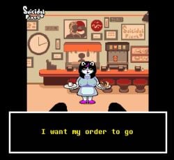 1boy 1girls animated anthro black_hair breasts brown_hair catti_(deltarune) deltarune emo feline female female/male female_on_human french_kiss heart-shaped_pupils heart_eyes heart_symbol human human_on_anthro indoors kissing kris_(deltarune) male male/female male_on_anthro morning_to_night outdoors outside penis pixel_animation pixel_art pussy sound suicidalpixel tagme text_box undertale_(series) vaginal_penetration video waiter waitress waitress_outfit waitress_uniform watermark white_body white_fur yellow_skin