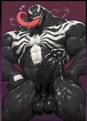 1boy ai_generated bara cock cum drvlar gay male male_focus male_only marvel marvel_comics marvel_rivals monster muscular muscular_male penis smug solo venom venom_(marvel) venom_(marvel_rivals) yaoi