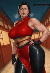 2d 2d_(artwork) ai_generated asian_female biceps bitch chinese_clothes chinese_dress chinese_female dc dc_comics lady_shiva leather leather_pants milf monosabina mother muscular muscular_female prostitute prostitution sandra_wu-san sleeveless tagme toned toned_female