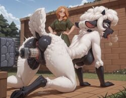 ahe_gao ai_generated alex_(minecraft) anthro anus being_watched black_body black_skin bodily_fluids bovid breasts breath caprine duo female female/female fluffy fluffy_fur fucking_machine genital_fluids hi_res hooves human humor looking_at_another looking_pleasured machine mammal medium_breasts minecraft motion_lines nipples nude open_mouth outdoor_nudity outside outside_sex penetration pussy_juice raised_tail saliva shaved_pussy sheep tail vaginal_penetration