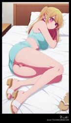 1girl 4k 8k ai_generated anime ass bangs bed blonde_hair blue body breasts content crop explicit eyes feets female full hair high hoshino_ruby legs lying masterpiece mature medium mini multicolored nsfw on on_side oshi_no_ko outfit pencil perfect pink polished pupils quality resolution sandals screencap sexy side sidelocks skirt solo summer symbol-shaped tight tiles toenails toes top two-tone vagina view