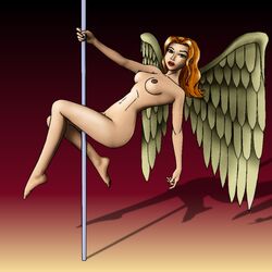 1girls dc_comics dcau female female_only hawkgirl justice_league justice_league_unlimited orange_hair shayera_hol solo stripper_pole