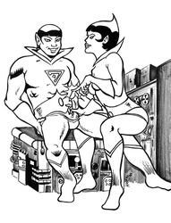 dc dc_comics handjob hanna-barbera incest jayna_(wonder_twins) monochrome penis super_friends superhero superheroine tease teasing twincest wonder_twins zan_(wonder_twins)