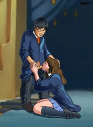 1girls blowjob fellation female gryffindor gryffindor_tie harry_james_potter harry_potter hermione_granger kes_(artist) oral oral_sex robe sex straight tagme witch_(harry_potter)