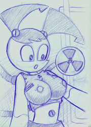 14-bis 1girls 2d alternate_breast_size breasts female humanoid jenny_wakeman monochrome my_life_as_a_teenage_robot robot robot_girl robot_humanoid smooth_skin solo tagme teenager xj-9