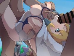 1girls 2boys aged_up ambiguous_penetration areolae big_penis blowjob blush breast_grab breast_squeeze breasts censor_bar censored clothed_female_nude_male cum cum_in_mouth cum_inside dlka fellatio female gangrape gym_leader kasumi_(pokemon) male misty_(pokemon_hgss) multiple_boys nintendo nipples oral penis pokemon pokemon_gsc pokemon_hgss rape sex short_hair sweat swimsuit throat_swabbing veiny_penis