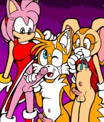 amy_rose archie_comics clothing cream_the_rabbit cub exposed_torso footwear futa futanari handwear intersex penis sega sonic_(series) sonic_team straight_hair tails tails_the_fox toonpimp what yaoi