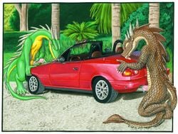 anthro car cum day dragon dragons_having_sex_with_cars erection handjob horns inanimate insertion male male_only masturbation mazda mazda_miata mazda_mx-5 miata multiple_males mx-5 nude outdoors penis scalie sex tagme tail vehicle