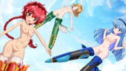 2018 3girls armpits bare_breasts blonde_hair blue_eyes blue_hair breasts curvaceous cyber_(cyber_knight) female flat_chest fuu_hououji glasses green_eyes hairband hikaru_shidou human light-skinned_female light_skin long_hair looking_at_viewer magic_knight_rayearth medium_breasts multiple_girls naked_legwear nipples nude nude_female open_arms pale-skinned_female pale_skin pussy red_eyes red_hair short_hair slim_torso small_breasts small_torso spread_arms strike_witches striker_unit tagme thin_arms umi_ryuuzaki w_arms wakipai wallpaper wide_hips