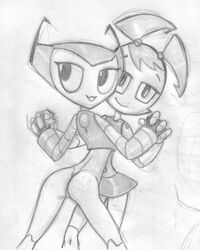 2d 2girls female fluffy_(artist) gynoid humanoid jenny_wakeman multiple_females multiple_girls my_life_as_a_teenage_robot robot robot_girl robot_humanoid smooth_skin teenager vega_(mlaatr) xj-9 yuri