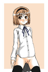 1female 1girls brown_eyes brown_hair flat_chest flat_chested gunslinger_girl henrietta_(gunslinger_girl) pale-skinned_female pale_skin petite petite_female pussy tagme young