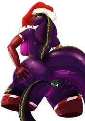 2016 anthro armpits ass balls big_breasts breasts cobra eyebrows eyelashes female mistletoe nipples plant purplepardus pussy qhala ratherdevious reptile scalie simple_background size_difference snake solo