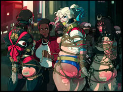 4boys 4girls amanda_waller arms_behind_back asian ass ball_gag ballgag bdsm belt big_ass black_hair blonde blonde_hair blue_hair bondage breasts brown_eyes brown_hair choker collar covered_breasts dark-skinned_female dark_skin dat_ass dc dc_extended_universe dceu elijah_pink enchantress enchantress_(dc) female femdom femsub fishnet fishnet_legwear fishnet_pantyhose fishnets gag gagged harley_quinn helmet high_resolution hotpants huge_ass humiliation jacket june_moon katana katana_(dc) large_ass large_breasts leash lezdom lips lipstick long_hair makeup male mask medium_breasts midriff multicolored_hair multiple_boys multiple_girls multiple_subs nipples pale_skin panties pants panty_gag pantyhose pink_hair red_ass shirt short_hair sideboob spanking stuff_gag suicide_squad tatsu_yamashiro tattoo tattoos tied_hair torn_clothes torn_pantyhose twintails underwear yuri