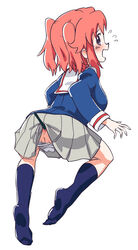 anal_object_insertion anus backpussy blush calpara female from_behind looking_back mikakunin_de_shinkoukei panties panty_pull pink_hair profile pussy pussy_peek simple_background skirt socks solo uncensored underwear white_background yonomori_kobeni