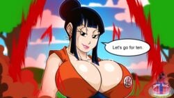 aura breasts chichi demonroyal dragon_ball earrings female_only human imminent_sex kaio-ken kaioken kanji large_breasts solo sweat