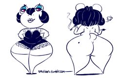 2016 amphibian animal_crossing anthro ass beauty_mark big_butt breasts cigarette cigarette_holder cleavage clothed clothing digital_media_(artwork) diva_(animal_crossing) eyeshadow female frog fully_clothed hair hand_on_hip huge_butt legwear lingerie lips makeup nintendo nude pussy raised_arm rear_view red_eyes short_hair simple_background skimpy slightly_chubby smoke smoking smutbooru solo standing stockings thick_thighs thigh_highs video_games voluptuous wide_hips