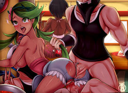 2boys 2girls anal anal_penetration anal_sex ass back bare_shoulders bed bedroom big_ass black_hair blush breasts cap censored cowgirl_position dark-skinned_female dark_skin dildo double_penetration elite_four female female_focus from_behind gesture girl_on_top green_eyes green_hair hair_grab hair_pull hat hips hotpants huge_ass human insertion interracial large_ass large_breasts legs low_twintails male mallow_(pokemon) multiple_boys multiple_girls nintendo olivia_(pokemon) open_mouth pale_skin penetration penis pokemon pokemon_sm revolverwingstudios sex short_hair sideboob solo_focus straddling straight sweat team_skull team_skull_grunt team_skull_grunt_(male) tears teeth text thighs threesome tied_hair tongue tongue_out topless torn_clothes twintails v vaginal_penetration veins veiny veiny_penis wet