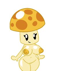 1girls 2017 areolae black_eyes breasts cowboy_shot female female_only fungi_fauna fungy hairless_pussy large_breasts mushroom navel nipples nude plants_vs_zombies puffy_nipples pussy screwroot shiny_skin shortstack simple_background smile solo sun-shroom_(pvz) thick_thighs voluptuous wide_hips