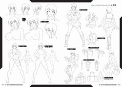 artbook ass bag bare_legs black_lilith bra breasts character_sheet clothing curvy female full_body gun kagami_hirotaka knife koutetsu_no_majo_anneroze large_breasts lilith-soft looking_at_viewer monochrome nipples nude official_art otonashi_miki panties pantyshot scan school_uniform short_hair skirt smile submachine_gun tagme taimanin_(series) underwear uniform weapon white_background