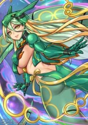 1girls armor armored_boots armored_gloves ass bare_back blonde_hair breasts coils dragon dragon_girl eye_contact female gijinka gold_eyes green_hair humanized humanoid lamia large_breasts legendary_pokémon long_hair looking_at_viewer mega_rayquaza monster_girl multicolored_tail naga nintendo pokemon pokemon_oras rayquaza rayquaza_(cosplay) redjet serpent serpentine snake_girl tail thick_thighs thighs two_tone_hair under_boob yellow_eyes