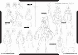 artbook ass back breasts character_sheet curvy female female ingrid_(taimanin_asagi) kagami_hirotaka large_breasts lilith-soft long_hair looking_at_viewer lying moaning monochrome nipples no_bra nude official_art scan sex simple_background sweat taimanin_(series) taimanin_asagi text weapon