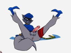 anthro anus ass balls bottomless circumcised clothed clothing crazedg erection fur grin humanoid_penis legs_up looking_at_viewer lying male male_only mammal naughty_face on_back penis perineum pinup pose presenting raccoon reclining signature sly_cooper sly_cooper_(series) smooth_fur solo spread_legs spreading video_games