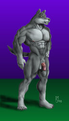 1990s 1998 20th_century abs canine circumcised grey_wolf grin male_only mammal muscular muscular_arms muscular_legs nipples penis sudonym wolf