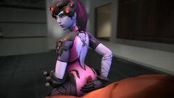 1boy 1girls 3d animated ass assjob bodysuit buttjob cfnm clothed_female_nude_male female femdom light-skinned_male light_skin male no_sound overwatch penis purple_hair redmoa shorter_than_10_seconds source_filmmaker video widowmaker wink yellow_eyes