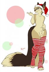 animal_genitalia anthro balls canine christmas clothing fur girly hair hat holidays legwear male mammal osiris_henschel redpixie santa_hat sheath smile solo standing thick_thighs thigh_highs wide_hips