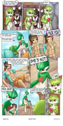 2boys 2girls ambiguous_gender angry black_hair blue_eyes breasts brown_eyes cleavage clothed clothing comic english_text female gallade gardevoir gothitelle graveler hair human male mammal masterploxy navel nintendo open_mouth page_56 pokemon pokemon_(species) pokemon_bw pokemon_dppt pokemon_rse purple_eyes pussy red_eyes teeth text tongue video_games