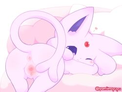 anus blush eeveelution espeon female feral genitals looking_at_viewer nakimayo nintendo one_eye_closed pink_body pokémon_(species) pokemon purple_eyes pussy solo spread_pussy spreading tail_fetish tail_on_pussy tail_play vagina video_games