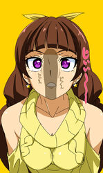 absurdres amanogawa_kirara bangs bare_shoulders blunt_bangs bow breasts brown_hair cardigan cleavage clothing earrings faceless_male female go!_princess_precure hairbow highres jewelry long_hair medium_breasts penis penis_awe penis_shadow precure pretty_cure silhouette star star_earrings vu-hakase