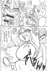 anthro big_breasts black_and_white blush bottomless breasts censored clothed clothing comic doujinshi eyebrows eyewear feline fellatio female glasses hair heart human human_on_anthro humanoid interspecies japanese japanese_text kimidori_(nakagami_takashi) male mammal midriff monochrome motion_lines nakagami_takashi navel nipples one_eye_closed oral panties penis sex straight sweat sweater text thick_eyebrows translation_request underwear undressing wink