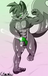 anthro balls big_balls big_penis canine cum ejaculation erection fan_character flexing galaxyviolet green_cock green_eyes hedgehog hyper keryo_wolfe_(character) male male_only mammal masturbation muscular muscular_male nude pecs penis solo sonic_(series) sonic_the_hedgehog traditional_media_(artwork) wolf wolfe